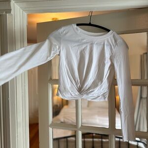 White Long Sleeve Cropped Twist Front Top